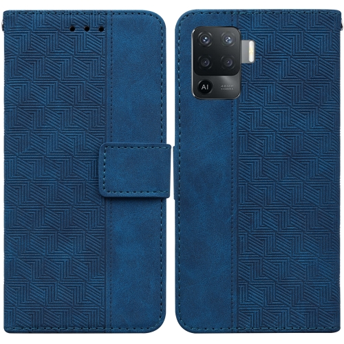 

For OPPO A94 4G / F19 Pro / Reno5 F Geometric Embossed Leather Phone Case(Blue)