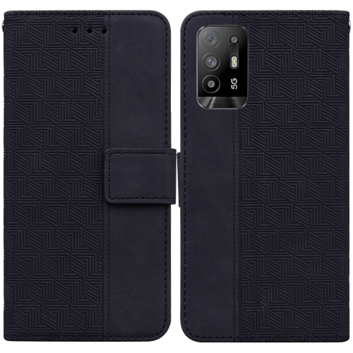 

For OPPO A94 5G / F19 Pro+ 5G / Reno5 Z Geometric Embossed Leather Phone Case(Black)