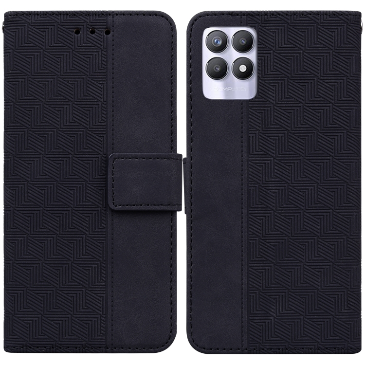

For OPPO Realme 8i Geometric Embossed Leather Phone Case(Black)