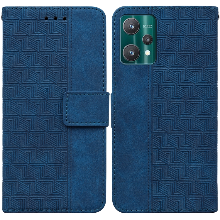 

For OPPO Realme 9 Pro Geometric Embossed Leather Phone Case(Blue)