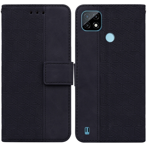 

For OPPO Realme C21 Geometric Embossed Leather Phone Case(Black)