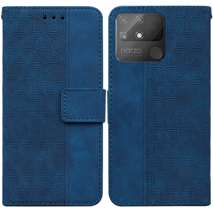 

For OPPO Realme Narzo 50A Geometric Embossed Leather Phone Case(Blue)