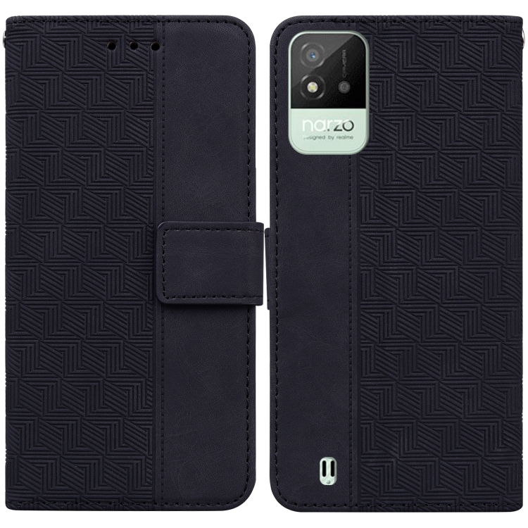 

For OPPO Realme Narzo 50i Geometric Embossed Leather Phone Case(Black)