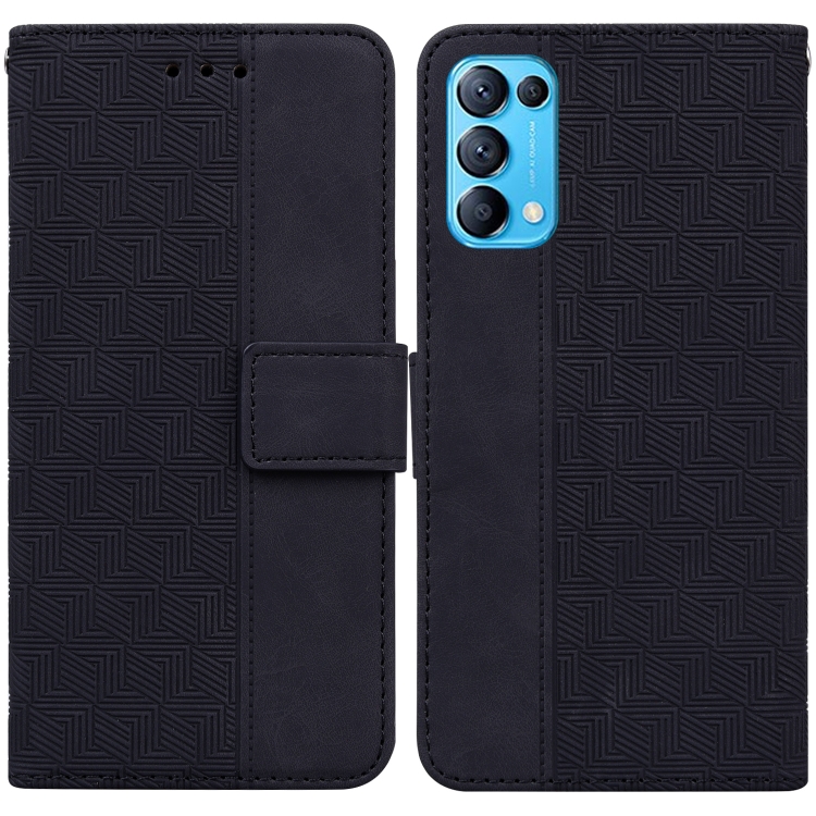

For OPPO Reno5 Pro 5G Geometric Embossed Leather Phone Case(Black)