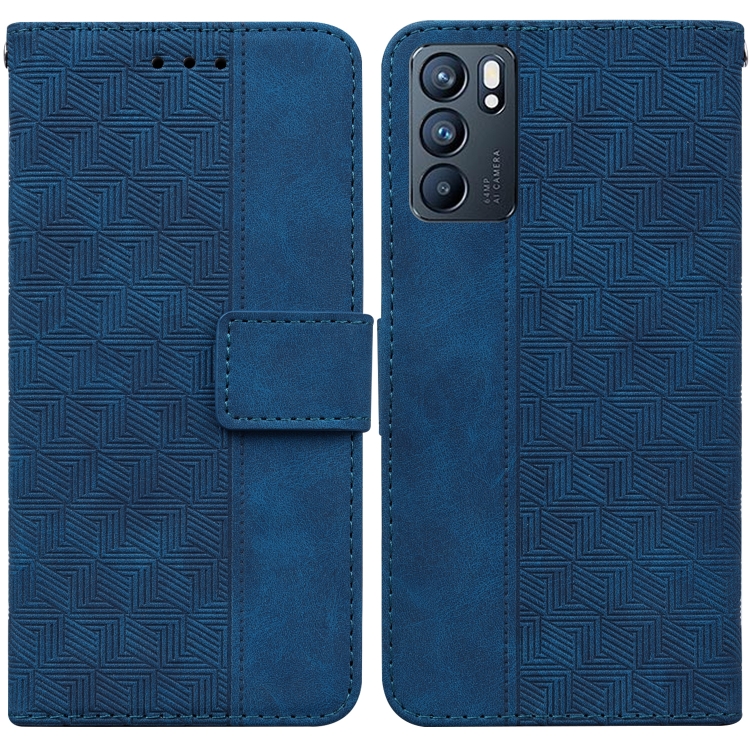 

For OPPO Reno6 5G Geometric Embossed Leather Phone Case(Blue)