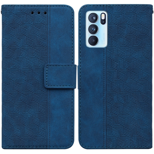 

For OPPO Reno6 Pro 5G Geometric Embossed Leather Phone Case(Blue)