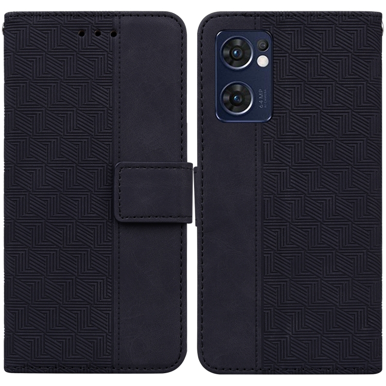 

For OPPO Reno7 5G / Find X5 Lite Geometric Embossed Leather Phone Case(Black)