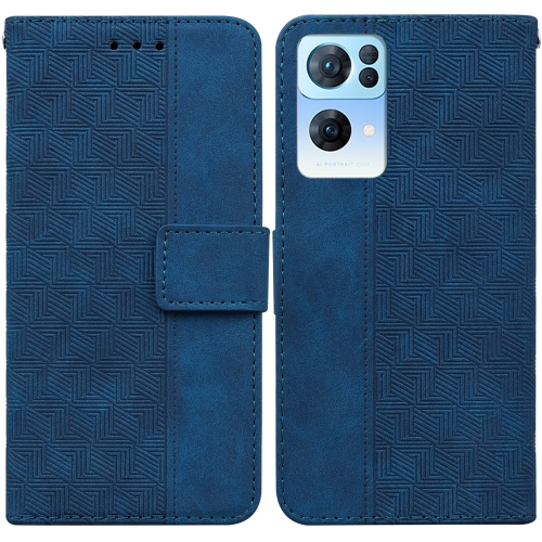 

For OPPO Reno7 Pro 5G Geometric Embossed Leather Phone Case(Blue)