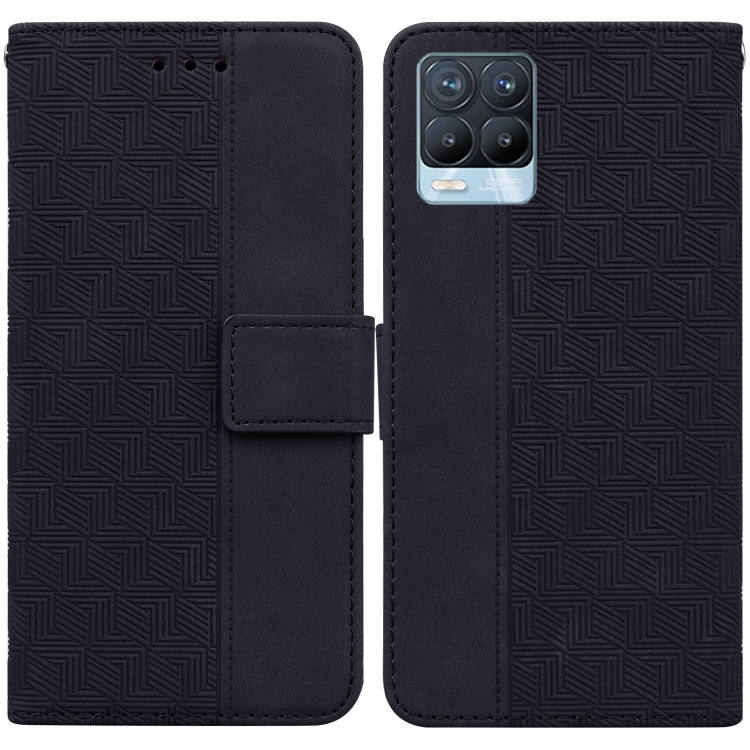 

For OPPO Realme 8 / 8 Pro Geometric Embossed Leather Phone Case(Black)