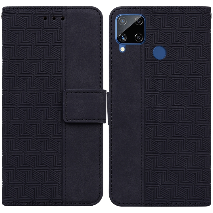 

For OPPO Realme C15 Geometric Embossed Leather Phone Case(Black)