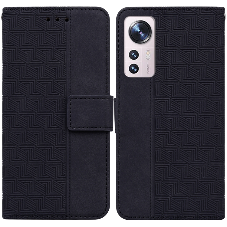 

For Xiaomi 12 Pro Geometric Embossed Leather Phone Case(Black)