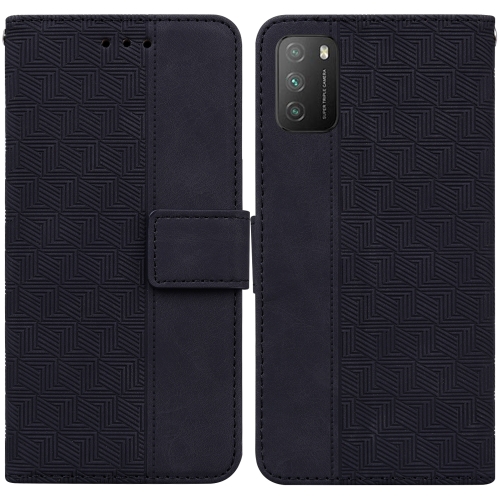 

For Xiaomi Poco M3 / Redmi 9 Power Geometric Embossed Leather Phone Case(Black)