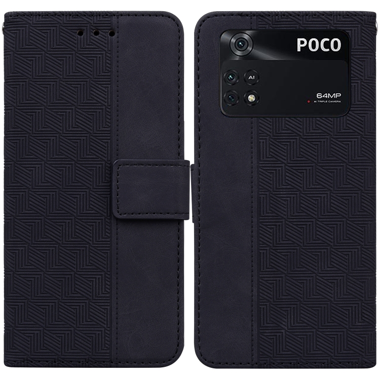 

For Xiaomi Poco M4 Pro Geometric Embossed Leather Phone Case(Black)