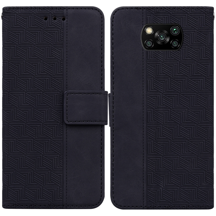 

For Xiaomi Poco X3 NFC / Poco X3 Geometric Embossed Leather Phone Case(Black)