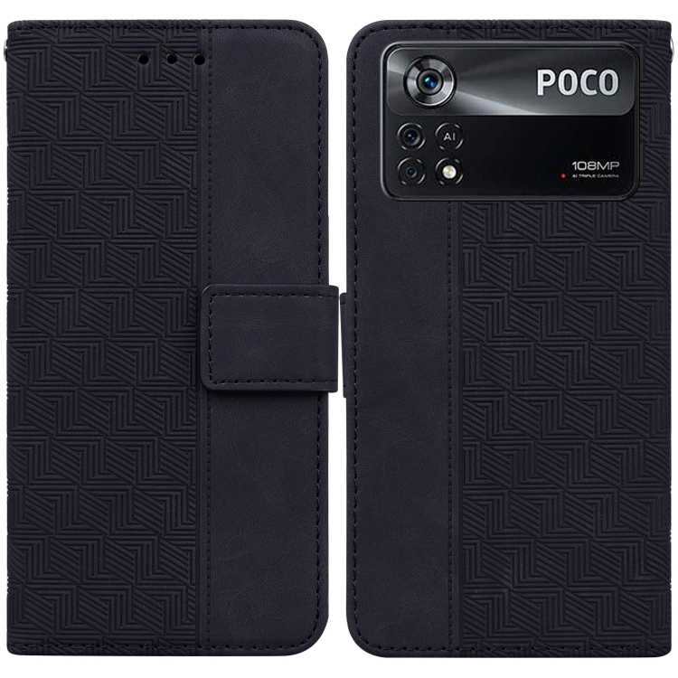 

For Xiaomi Poco X4 Pro 5G Geometric Embossed Leather Phone Case(Black)