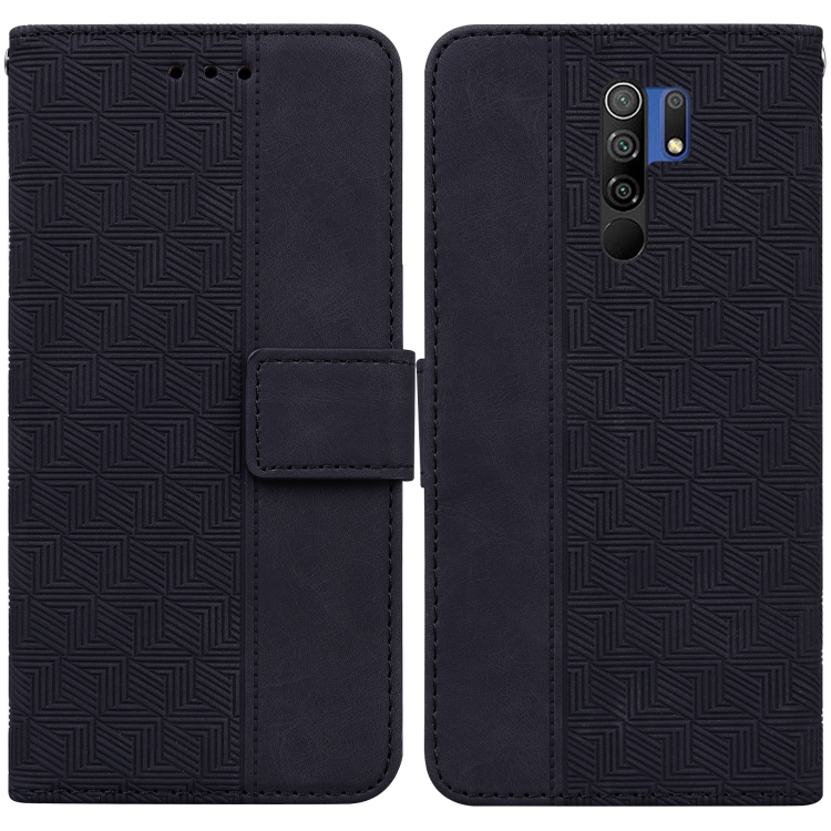 

For Xiaomi Redmi 9 / 9 Prime / Poco M2 Geometric Embossed Leather Phone Case(Black)