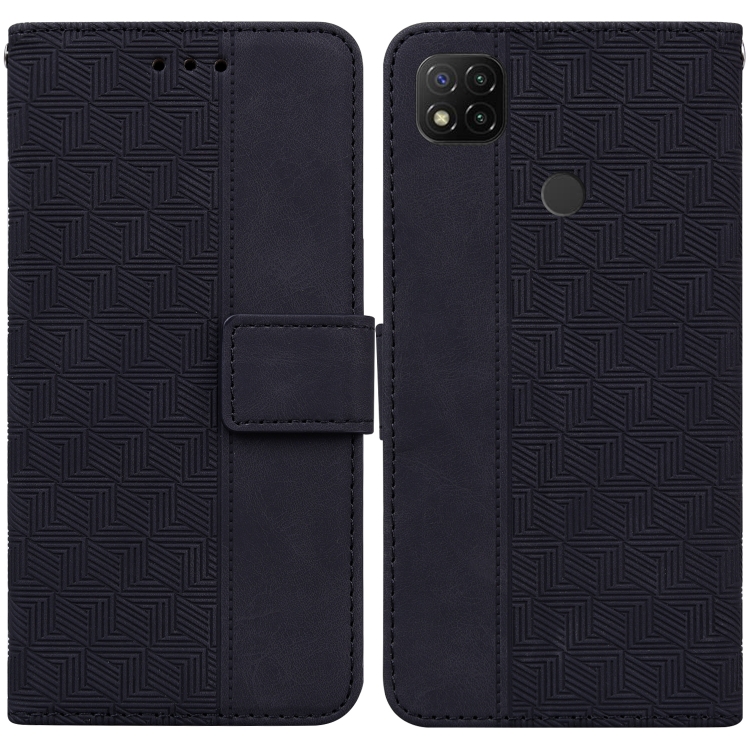 

For Xiaomi Redmi 9C Geometric Embossed Leather Phone Case(Black)