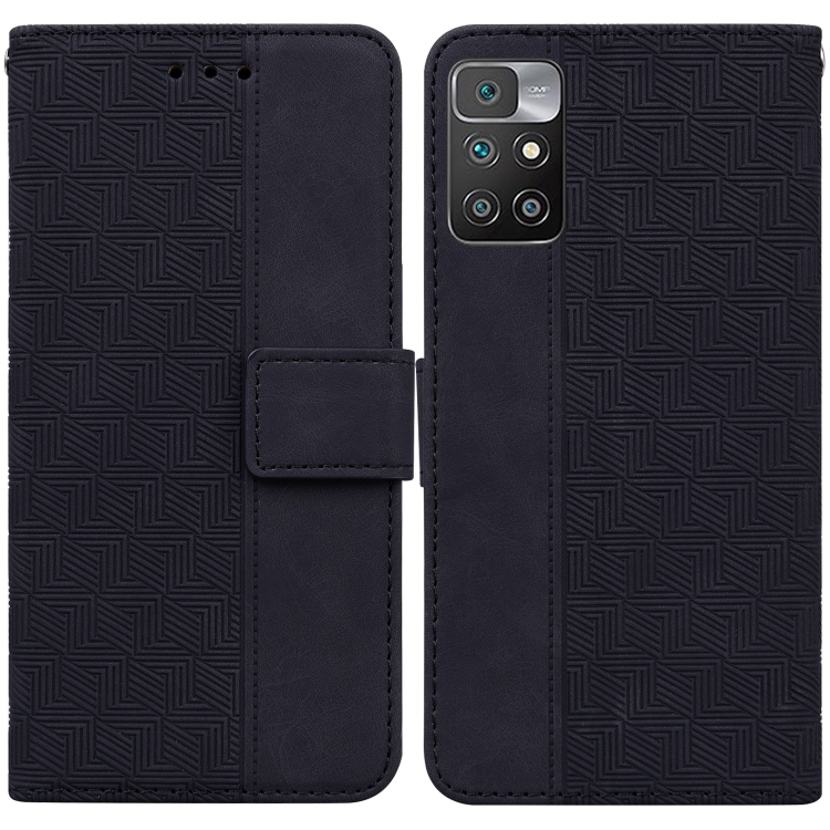 

For Xiaomi Redmi 10 / 10 Prime Geometric Embossed Leather Phone Case(Black)