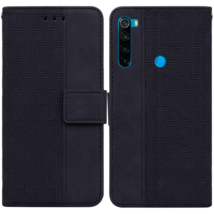 

For Xiaomi Redmi Note 8 Geometric Embossed Leather Phone Case(Black)