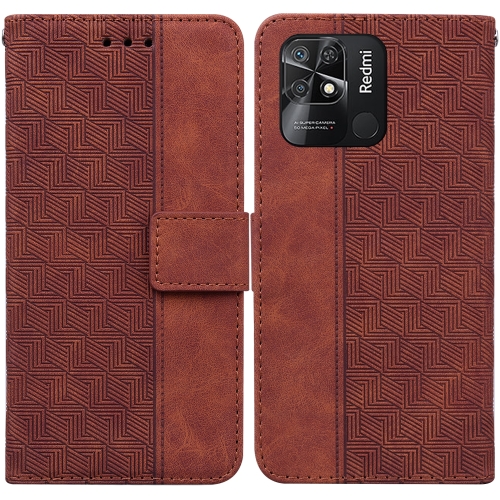 

For Xiaomi Redmi 10C Geometric Embossed Leather Phone Case(Brown)
