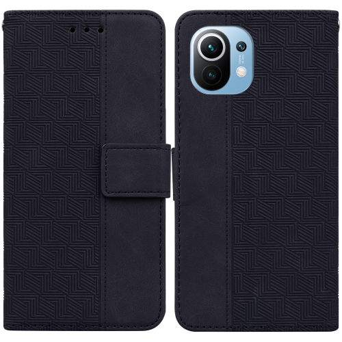 

For Xiaomi Mi 11 Geometric Embossed Leather Phone Case(Black)