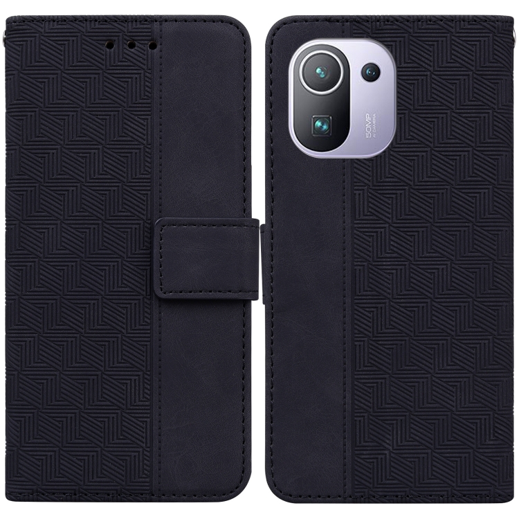 

For Xiaomi Mi 11 Pro Geometric Embossed Leather Phone Case(Black)