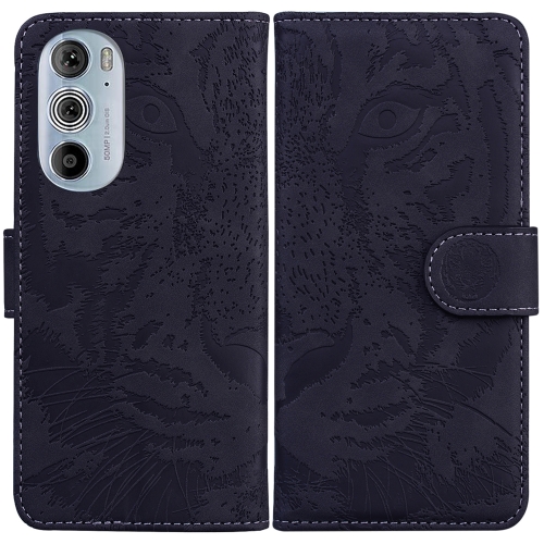 

For Motorola Edge+ 2022 Tiger Embossing Pattern Horizontal Flip Leather Phone Case(Black)