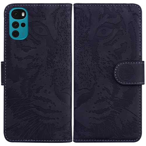 

For Motorola Moto G22 Tiger Embossing Pattern Horizontal Flip Leather Phone Case(Black)