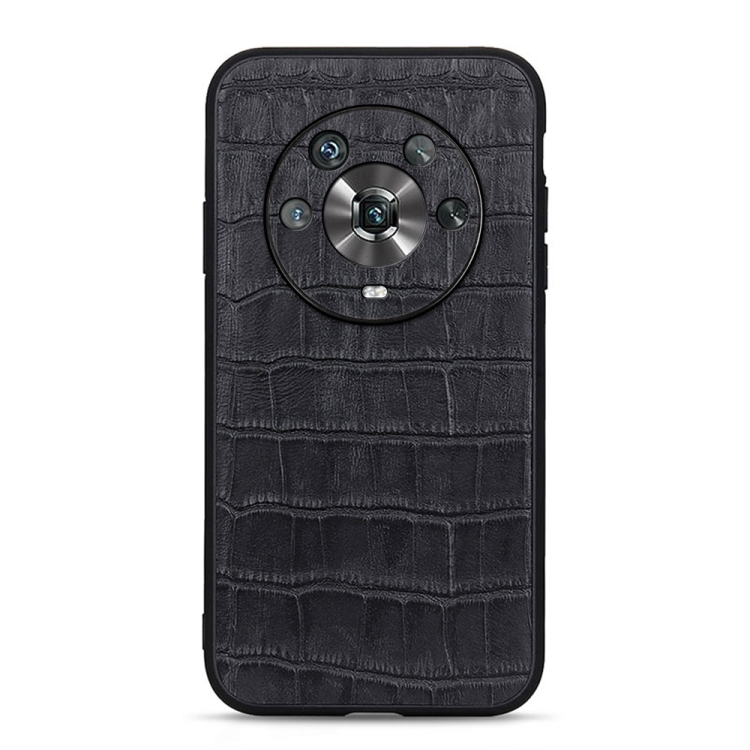 

For Honor Magic4 Accurate Hole Crocodile Texture Genuine Leather Phone Case(Black)