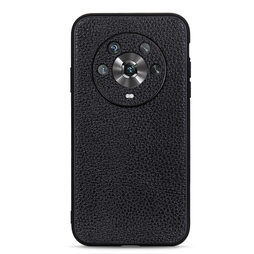 

For Honor Magic4 Accurate Hole Litchi Texture Genuine Leather Phone Case(Black)