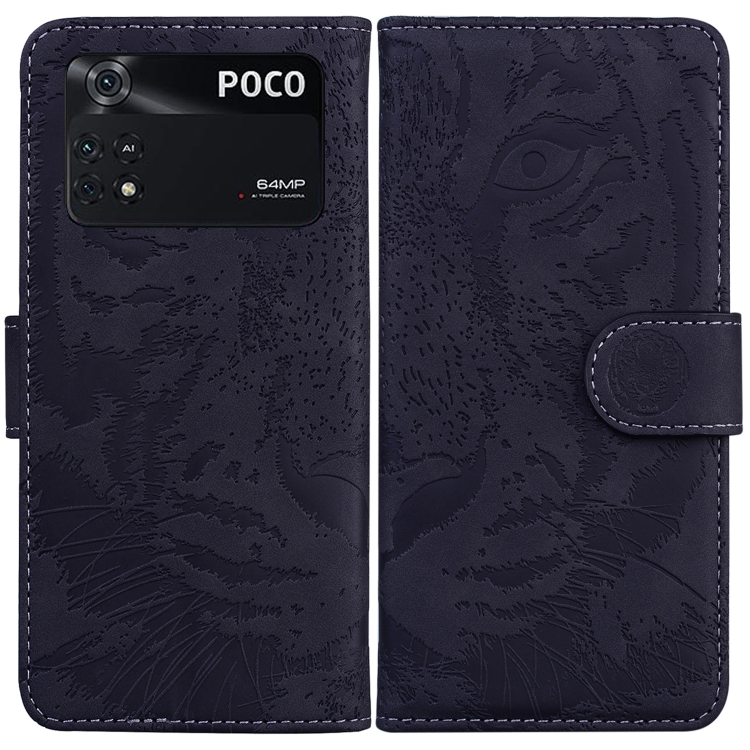 

For Xiaomi Poco M4 Pro Tiger Embossing Pattern Horizontal Flip Leather Phone Case(Black)