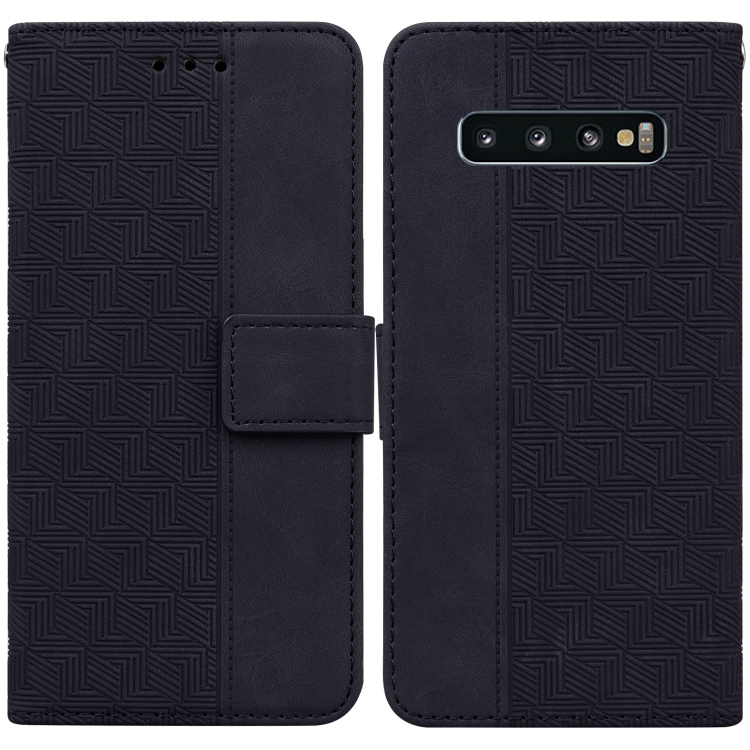 

For Samsung Galaxy S10 Geometric Embossed Leather Phone Case(Black)