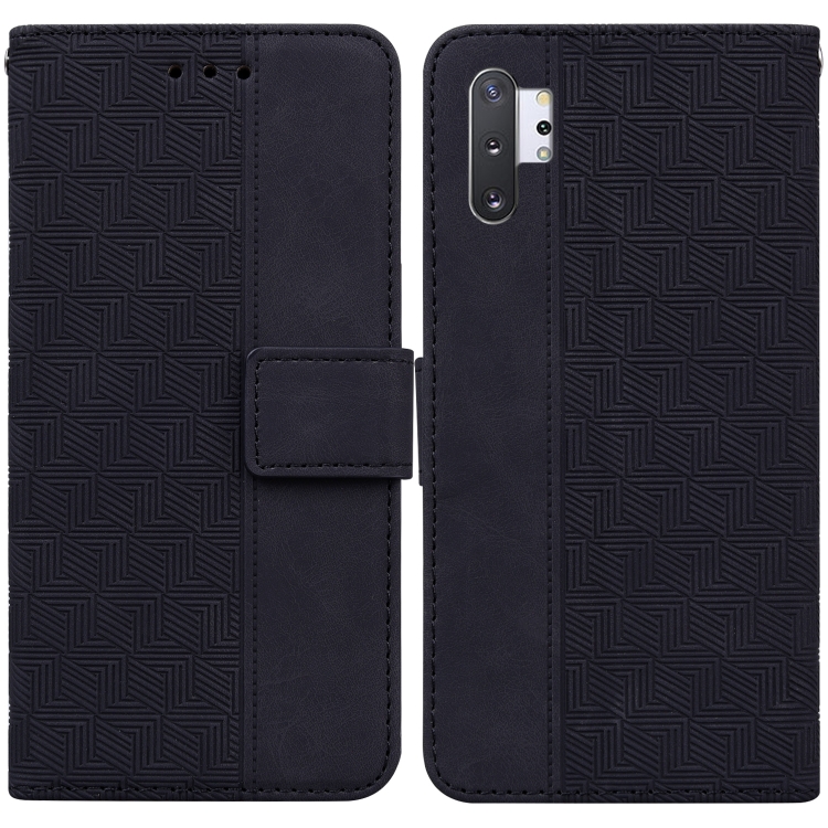 

For Samsung Galaxy Note10+ Geometric Embossed Leather Phone Case(Black)