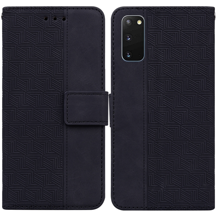 

For Samsung Galaxy S20 Geometric Embossed Leather Phone Case(Black)