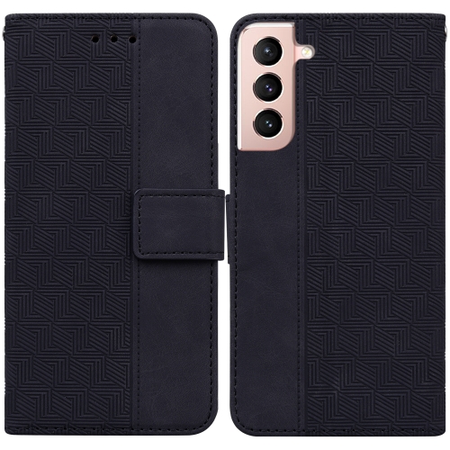 

For Samsung Galaxy S21 5G Geometric Embossed Leather Phone Case(Black)