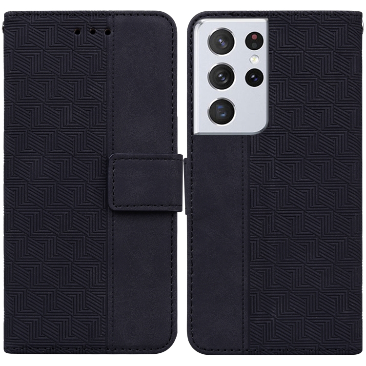 

For Samsung Galaxy S21 Ultra 5G Geometric Embossed Leather Phone Case(Black)