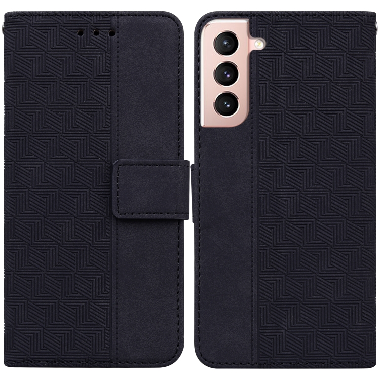 

For Samsung Galaxy S22 5G Geometric Embossed Leather Phone Case(Black)