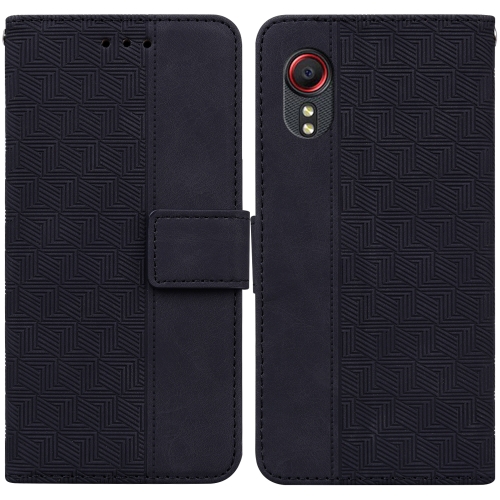 

For Samsung Galaxy Xcover 5 Geometric Embossed Leather Phone Case(Black)