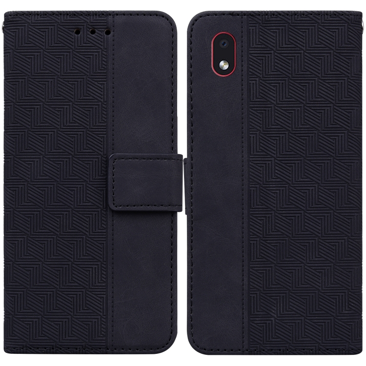 

For Samsung Galaxy A01 Core Geometric Embossed Leather Phone Case(Black)