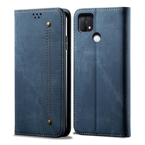 

For OPPO A35 / A15 / A15S Denim Texture Casual Style Leather Phone Case(Blue)