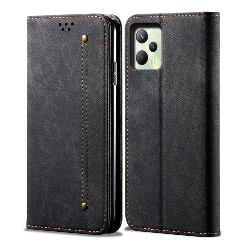 

For OPPO Realme C35 Denim Texture Casual Style Leather Phone Case(Black)