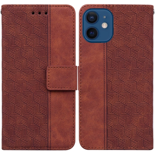 

Geometric Embossed Leather Phone Case For iPhone 12 mini(Brown)