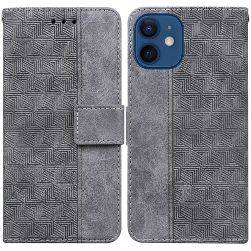 

For iPhone 12 mini Geometric Embossed Leather Phone Case (Grey)