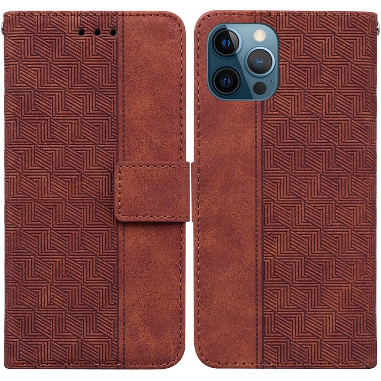 

Geometric Embossed Leather Phone Case For iPhone 12 Pro Max(Brown)