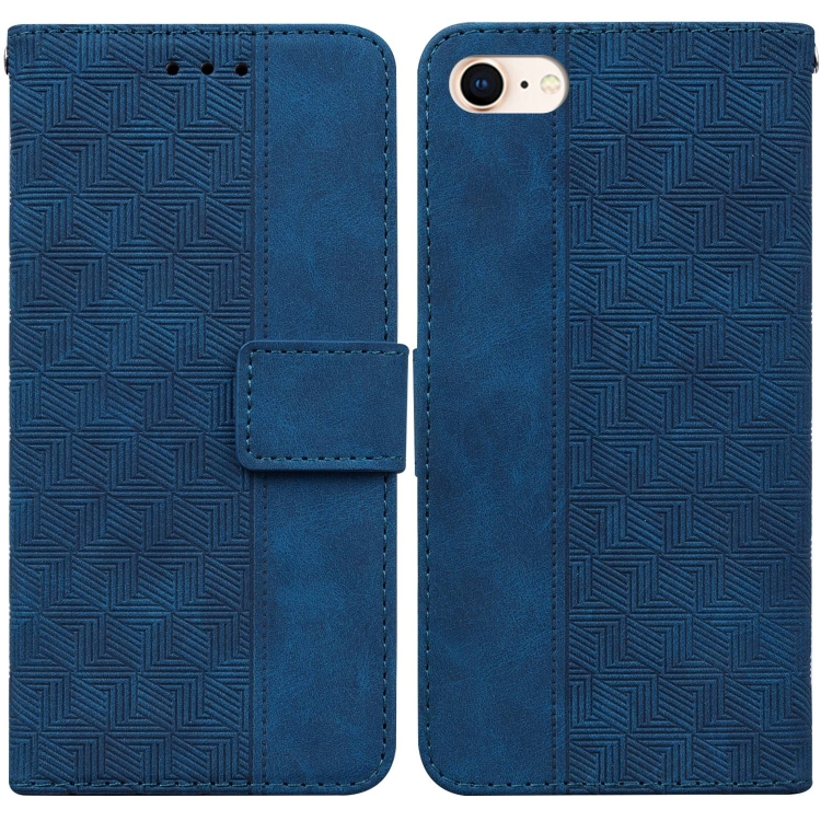 

For iPhone SE 2022 / SE 2020 / 8 / 7 Geometric Embossed Leather Phone Case(Blue)