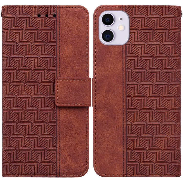 

Geometric Embossed Leather Phone Case For iPhone 11(Brown)