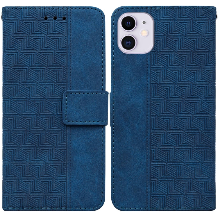 

Geometric Embossed Leather Phone Case For iPhone 11(Blue)