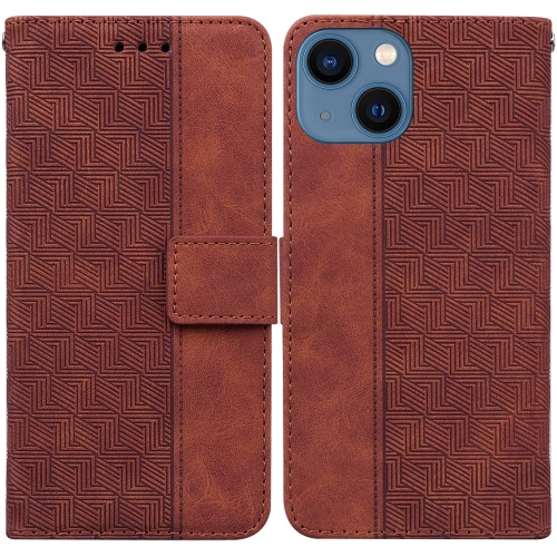 

Geometric Embossed Leather Phone Case For iPhone 13 mini(Brown)