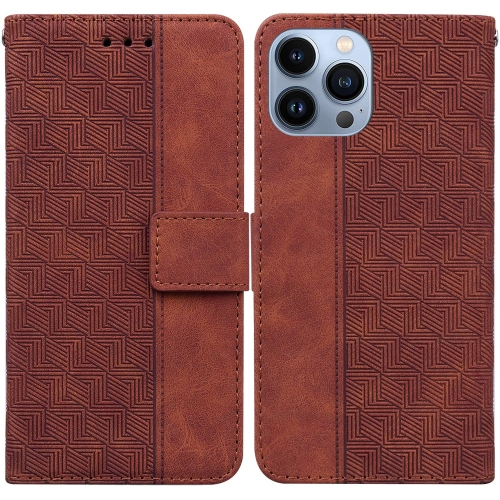 

Geometric Embossed Leather Phone Case For iPhone 13 Pro(Brown)