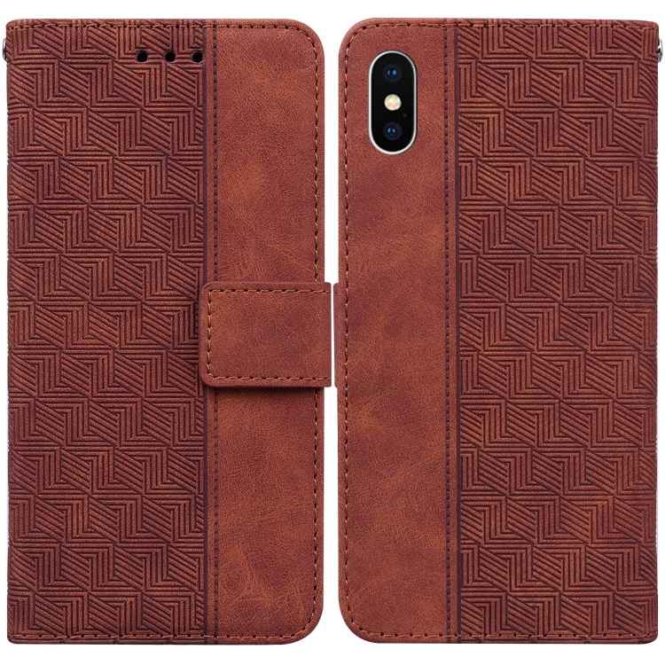 

Geometric Embossed Leather Phone Case For iPhone XS / X(Brown)